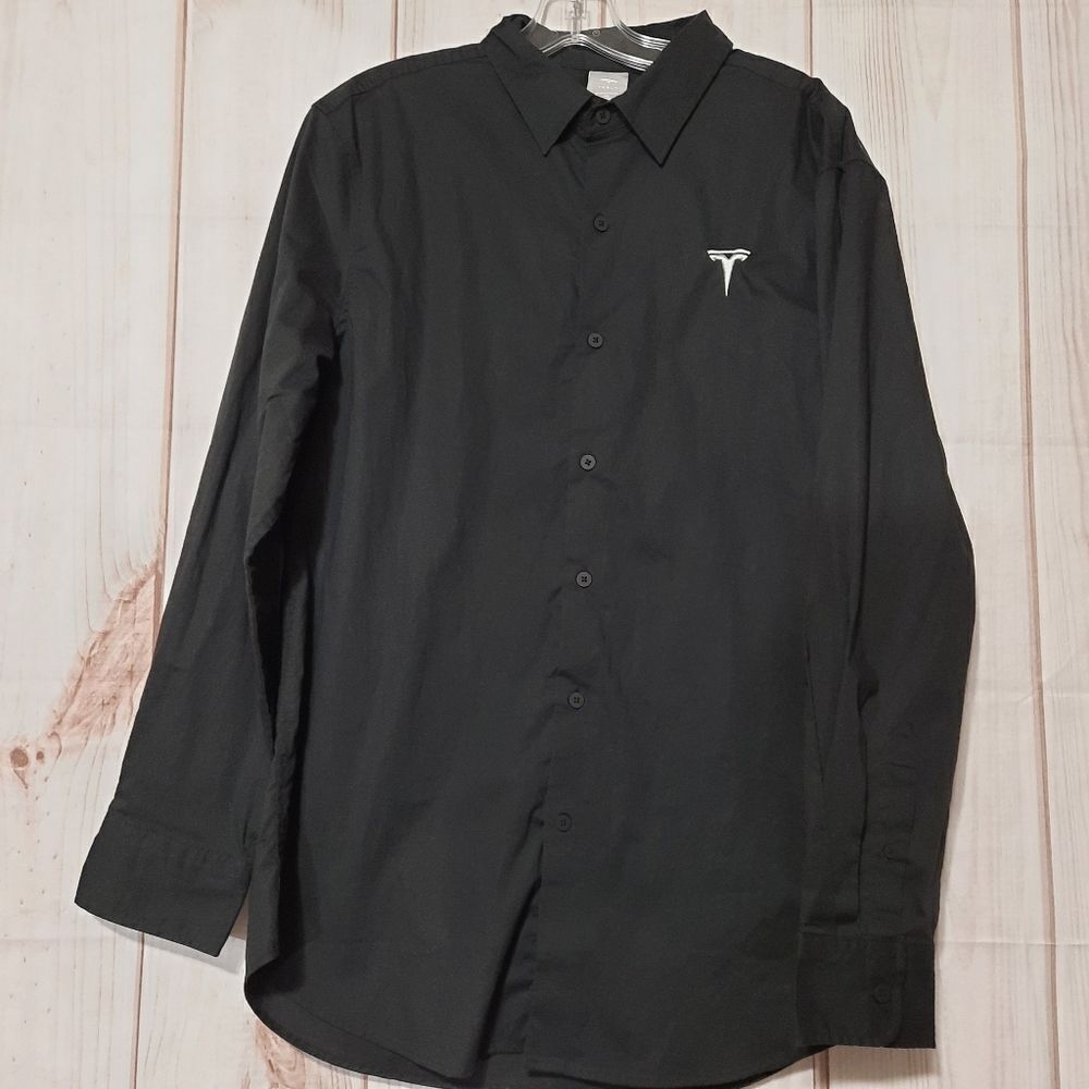 MENS black Tesla dress‎ shirt size L large